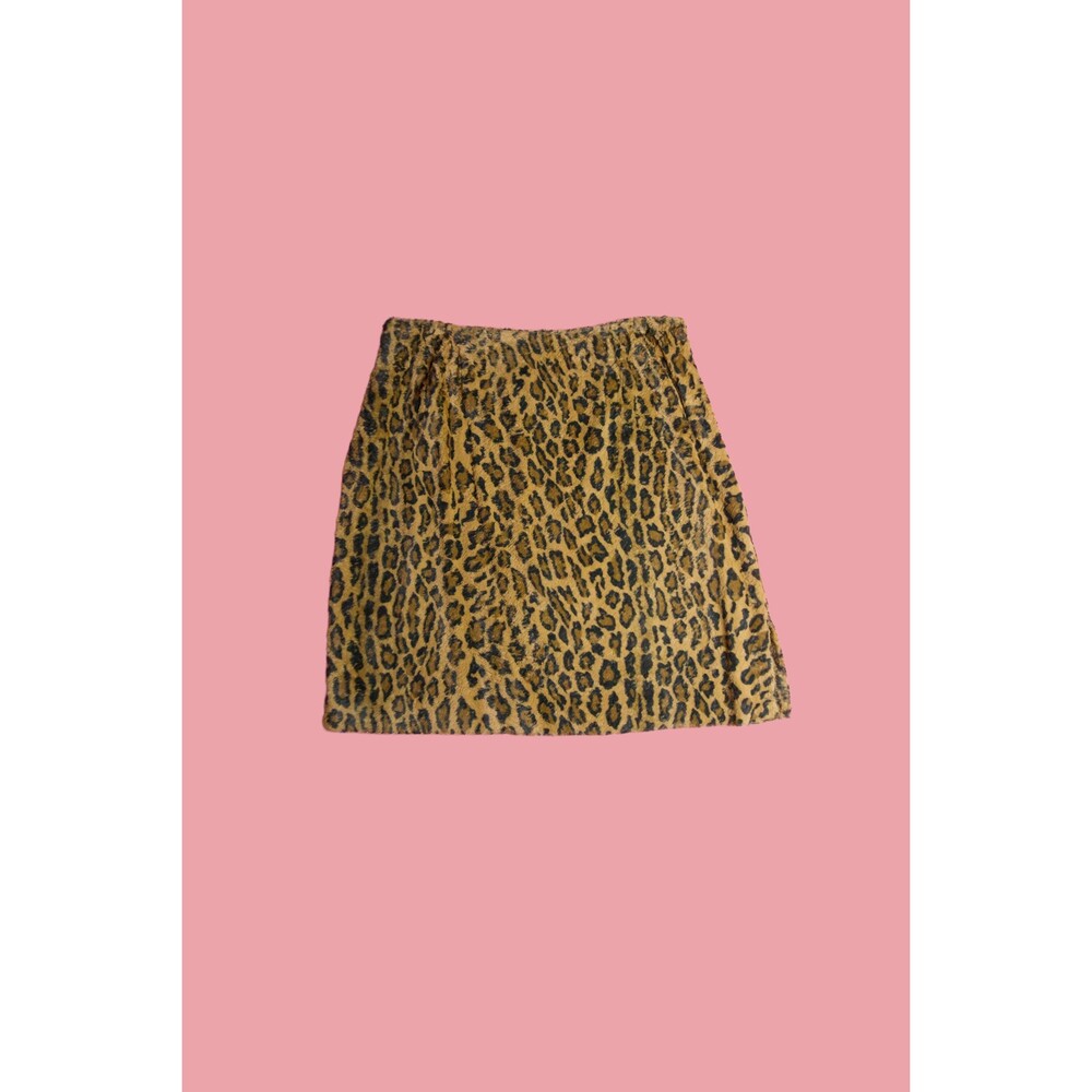 1990s TELLURIDE Clothing Co. PLUSH. LEOPARD Print Mini Skirt W/Slit. XL. AS IS